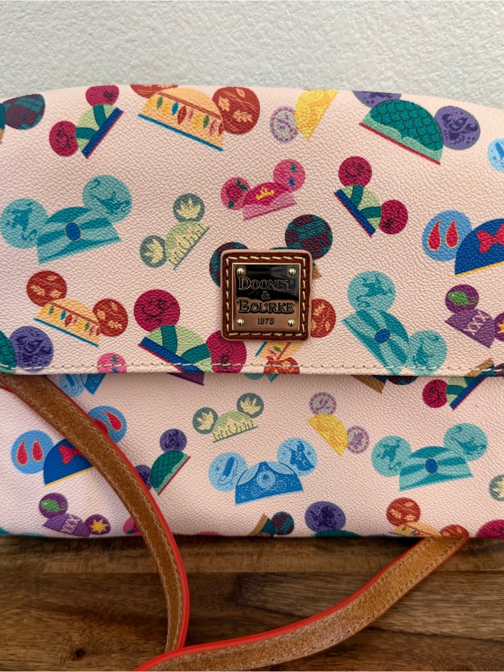 Dooney & Bourke Pink Disney Icon Leather Crossbody with Multicolor Print